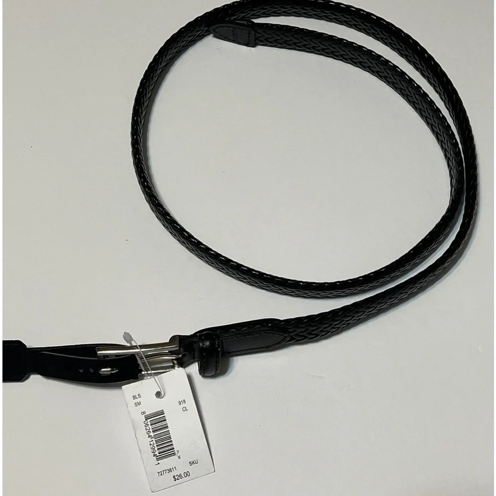 NWT Mens Black Leather Braided Belt Size Small 38”